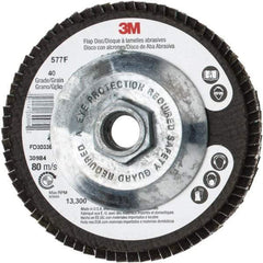 3M - 40 Grit, 4-1/2" Disc Diam, 5/8-11 Center Hole, Type 29 Zirconia Alumina Flap Disc - 13,300 Max RPM, Cloth Backing, Arbor Attaching System, Coated - Exact Tool & Supply