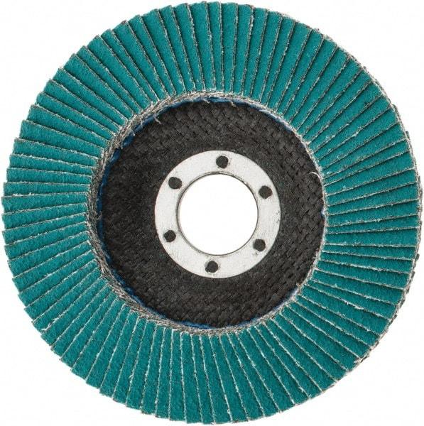 3M - 60 Grit, 4-1/2" Disc Diam, 7/8" Center Hole, Type 29 Zirconia Alumina Flap Disc - 13,300 Max RPM, Cloth Backing, Arbor Attaching System, Coated - Exact Tool & Supply