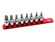 8 Piece - Hex Inch Socket Set - 1/8 - 3/8" On Rail - 3/8" Square Drive with 1/4" Replaceable Hex Bit - Exact Tool & Supply