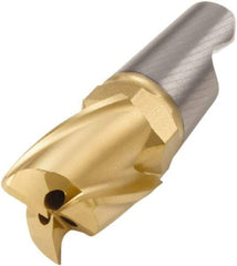 Seco - MM12 E04 Grade F30M Carbide End Milling Tip Insert - TiAlN/TiN Finish, 3 Flutes, 0.472" Cutting Diam, 0.61" Depth of Cut, 0.783" Extension, 0.039" Cnr Rad - Exact Tool & Supply
