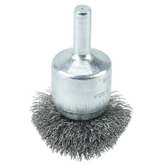 Weiler - End Brushes; Brush Diameter (Inch): 1-1/2 ; Fill Material: Steel ; Filament/Wire Diameter Range (Decimal Inch): 0.0201 and Above ; Filament/Wire Diameter (Decimal Inch): 0.0060 ; Wire Type: Crimped Wire ; Bridled: No - Exact Tool & Supply