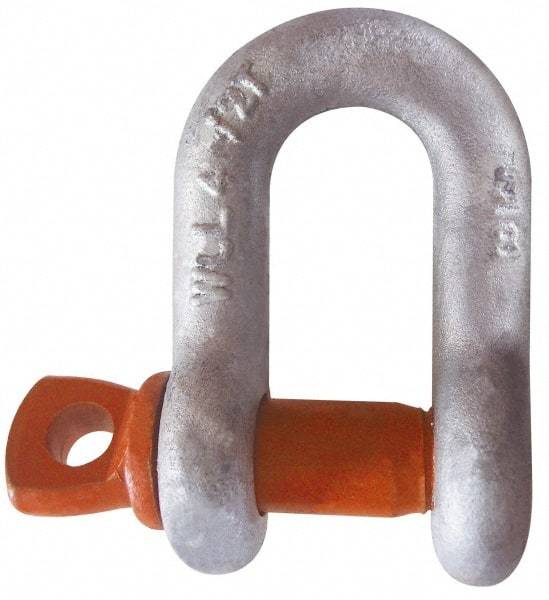 CM - 1/4" Nominal Chain Size, 0.75 Ton Carbon Steel Screw Chain Shackle - 13/32" Diam, 9/32" Pin Diam, 15/32" Wide Inside Jaw, 15/32" Inside Width - Exact Tool & Supply