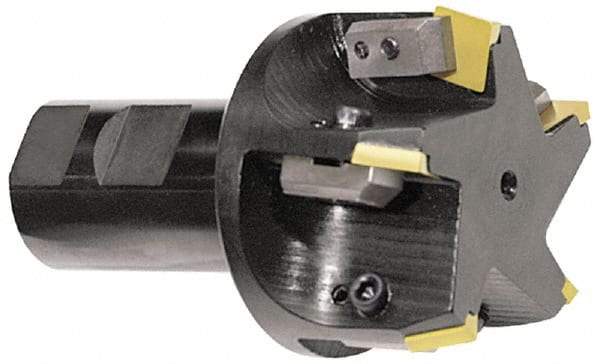 APT - 45° Lead Angle, 3" Max Cut Diam, 3" Min Cut Diam, 5/16" Max Depth of Cut, Indexable Chamfer and Angle End Mill - 5 Inserts, SPC 42ZR, SPG 422, SPG 423, SPG 424, SPU 422, SPU 423 Insert Style, 3" OAL, Straight Shank - Exact Tool & Supply