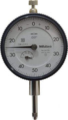 Mitutoyo - 1/2" Range, 0-50-0 Dial Reading, 0.001" Graduation Dial Drop Indicator - 2-1/4" Dial, 0.1" Range per Revolution, 0.001" Accuracy, Revolution Counter - Exact Tool & Supply