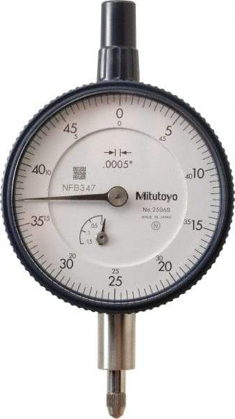 Mitutoyo - 1/8" Range, 0-50 Dial Reading, 0.0005" Graduation Dial Drop Indicator - 2-1/4" Dial, 0.05" Range per Revolution, 0.0005" Accuracy, Revolution Counter - Exact Tool & Supply