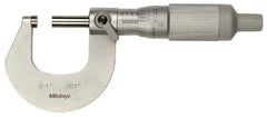 Mitutoyo - 0 to 25mm Range, 0.01mm Graduation, Mechanical Outside Micrometer - Ratchet Stop Thimble, Accurate to 0.0001" - Exact Tool & Supply