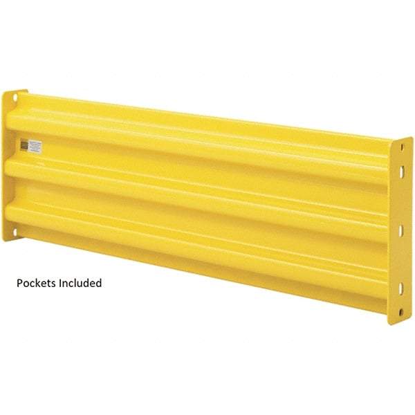 Steel King - 8' Long x 14" High, Yellow Steel Straight Heavy Duty Guard Rail - 3 Rails Accommodated, 2-1/2" Deep, 84 Lb - Exact Tool & Supply