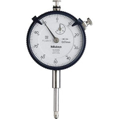 Mitutoyo - 20mm Range, 0-100 Dial Reading, 0.01mm Graduation Dial Drop Indicator - 57mm Dial, 1mm Range per Revolution, 0.2mm Accuracy, Revolution Counter - Exact Tool & Supply