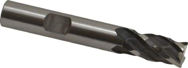 Minicut International - 3/8", 3/4" LOC, 3/8" Shank Diam, 2-1/2" OAL, 4 Flute, Powdered Metal Square End Mill - Single End, Uncoated, Spiral Flute, 30° Helix, Centercutting, Right Hand Cut, Right Hand Flute, Series 985 - Exact Tool & Supply
