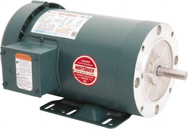 Leeson - 2 Max hp, 1,800 Max RPM, Premium Efficient Electric AC DC Motor - 230/460 V Input, Three Phase, 56HC Frame, 5/8" Shaft Diam, C-Face with Base Mount, TEFC Enclosure - Exact Tool & Supply