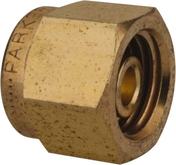 Parker - 1/4" OD, Brass Plug - 3,500 Max Working psi, 9/16" Hex, Comp Ends - Exact Tool & Supply
