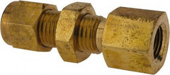 Parker - 1/4" OD, Brass Bulkhead Female Connector - 3,500 Max Working psi, 5/8" Hex, Comp x FNPT Ends - Exact Tool & Supply