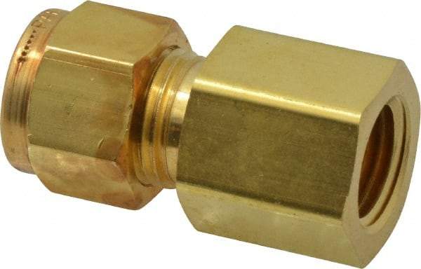 Parker - 3/8" OD, Brass Female Connector - 2,300 Max Working psi, 3/4" Hex, Comp x FNPT Ends - Exact Tool & Supply