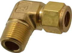 Parker - 1/2" OD, Brass Male Elbow - 2,200 Max Working psi, 7/8" Hex, Comp x MNPT Ends - Exact Tool & Supply