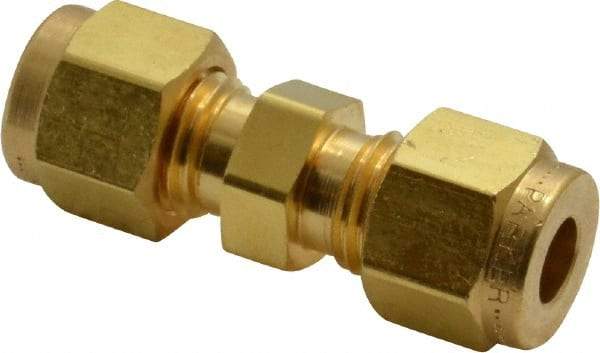 Parker - 1/4" OD, Brass Union - 3,500 Max Working psi, 1/2" Hex, Comp x Comp Ends - Exact Tool & Supply