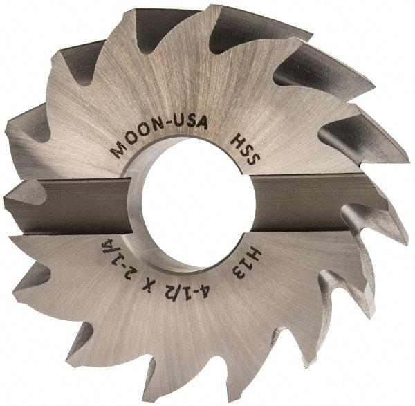 Made in USA - 4-1/2" Diam, 1-1/2" Arbor Hole Diam, 2-1/4" Length of Cut, 14 Flute, High Speed Steel, Finisher Shell End Mill - Right Hand Cut, Right Hand Spiral Flute, Uncoated - Exact Tool & Supply
