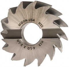 Made in USA - 4-1/2" Diam, 1-1/2" Arbor Hole Diam, 2-1/4" Length of Cut, 14 Flute, High Speed Steel, Finisher Shell End Mill - Right Hand Cut, Right Hand Spiral Flute, Uncoated - Exact Tool & Supply