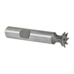 Made in USA - 1/2" Diam x 1/8" Width of Cut, 45° Included Angle, Cobalt Dovetail Cutter - 3/8" Shank Diam, 2" Shank Length, 2-1/8" Overall Length, Weldon Flat, Uncoated - Exact Tool & Supply