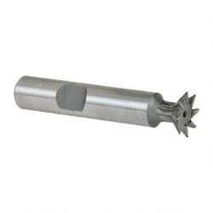 Made in USA - 1/2" Diam x 1/8" Width of Cut, 45° Included Angle, Cobalt Dovetail Cutter - 3/8" Shank Diam, 2" Shank Length, 2-1/8" Overall Length, Weldon Flat, Uncoated - Exact Tool & Supply