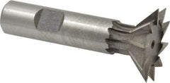 Made in USA - 1-3/8" Diam x 3/8" Width of Cut, 45° Included Angle, Cobalt Dovetail Cutter - 5/8" Shank Diam, 2-1/2" Shank Length, 2-7/8" Overall Length, Weldon Flat, Uncoated - Exact Tool & Supply