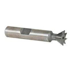 Made in USA - 1/2" Diam x 7/32" Width of Cut, 60° Included Angle, Cobalt Dovetail Cutter - 3/8" Shank Diam, 2-1/8" Overall Length, Weldon Flat, Uncoated - Exact Tool & Supply