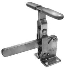 Lapeer - 700 Lb Holding Capacity, Vertical Handle, Manual Hold Down Toggle Clamp - 57° Handle Movement, 106° Bar Opening, Solid Bar, Flanged Base, Carbon Steel - Exact Tool & Supply