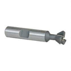 Made in USA - 1/2" Diam x 7/32" Width of Cut, 60° Included Angle, Carbide-Tipped Dovetail Cutter - 3/8" Shank Diam, 2-1/8" Overall Length, 0.02" Corner Radius, Weldon Flat, Uncoated - Exact Tool & Supply