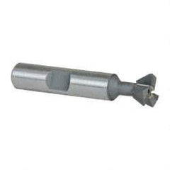 Made in USA - 1/2" Diam x 7/32" Width of Cut, 60° Included Angle, Carbide-Tipped Dovetail Cutter - 3/8" Shank Diam, 2-1/8" Overall Length, 0.02" Corner Radius, Weldon Flat, Uncoated - Exact Tool & Supply