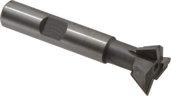 Made in USA - 3/4" Diam x 1/4" Width of Cut, 60° Included Angle, Carbide-Tipped Dovetail Cutter - 3/8" Shank Diam, 2-1/4" Overall Length, 0.02" Corner Radius, Weldon Flat, Uncoated - Exact Tool & Supply