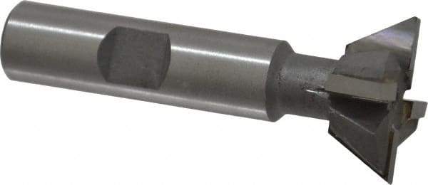 Made in USA - 1" Diam x 3/8" Width of Cut, 60° Included Angle, Carbide-Tipped Dovetail Cutter - 1/2" Shank Diam, 2-1/2" Overall Length, 0.02" Corner Radius, Weldon Flat, Uncoated - Exact Tool & Supply