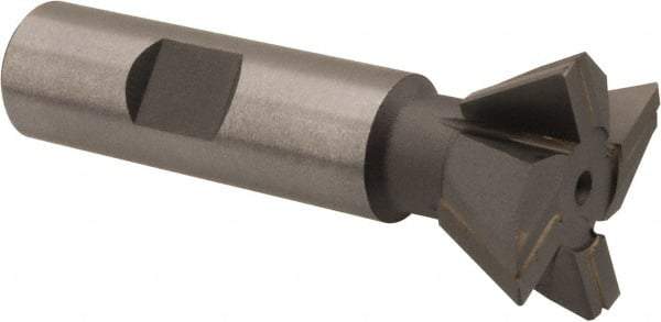 Made in USA - 1-1/4" Diam x 1/2" Width of Cut, 60° Included Angle, Carbide-Tipped Dovetail Cutter - 5/8" Shank Diam, 2-3/4" Overall Length, 0.02" Corner Radius, Weldon Flat, Uncoated - Exact Tool & Supply
