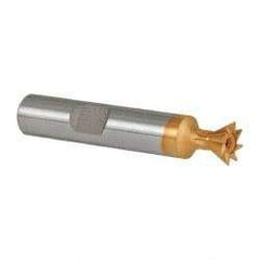 Made in USA - 3/8" Diam x 3/16" Width of Cut, 60° Included Angle, High Speed Steel Dovetail Cutter - 3/8" Shank Diam, 2-1/8" Overall Length, Weldon Flat, TiN Coated - Exact Tool & Supply