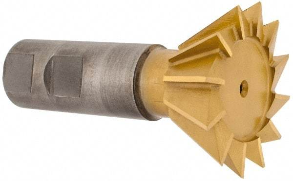 Whitney Tool Co. - 1-7/8" Diam x 13/16" Width of Cut, 60° Included Angle, High Speed Steel Dovetail Cutter - 7/8" Shank Diam, 3-1/4" Overall Length, Weldon Flat, TiN Coated - Exact Tool & Supply