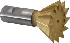 Made in USA - 2-1/2" Diam x 1-1/8" Width of Cut, 60° Included Angle, High Speed Steel Dovetail Cutter - 1" Shank Diam, 3-3/4" Overall Length, Weldon Flat, TiN Coated - Exact Tool & Supply