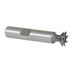 Made in USA - 1/2" Diam x 1/8" Width of Cut, 45° Included Angle, High Speed Steel Dovetail Cutter - 3/8" Shank Diam, 2" Shank Length, 2-1/8" Overall Length, Weldon Flat, Uncoated - Exact Tool & Supply