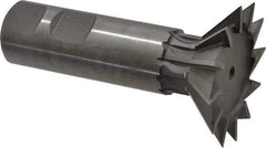 Made in USA - 1-7/8" Diam x 1/2" Width of Cut, 45° Included Angle, High Speed Steel Dovetail Cutter - 7/8" Shank Diam, 2-3/4" Shank Length, 3-1/4" Overall Length, Weldon Flat, Uncoated - Exact Tool & Supply