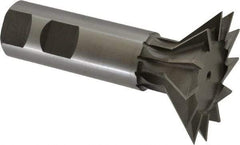 Made in USA - 2-1/4" Diam x 11/16" Width of Cut, 45° Included Angle, High Speed Steel Dovetail Cutter - 1" Shank Diam, 3-1/16" Shank Length, 3-3/4" Overall Length, Weldon Flat, Uncoated - Exact Tool & Supply