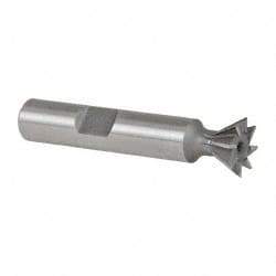 Made in USA - 1/2" Diam x 7/32" Width of Cut, 60° Included Angle, High Speed Steel Dovetail Cutter - 3/8" Shank Diam, 2-1/8" Overall Length, Weldon Flat, Uncoated - Exact Tool & Supply