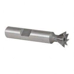 Made in USA - 1/2" Diam x 7/32" Width of Cut, 60° Included Angle, High Speed Steel Dovetail Cutter - 3/8" Shank Diam, 2-1/8" Overall Length, Weldon Flat, Uncoated - Exact Tool & Supply