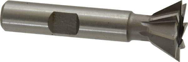 Made in USA - 3/4" Diam x 5/16" Width of Cut, 60° Included Angle, High Speed Steel Dovetail Cutter - 3/8" Shank Diam, 2-1/8" Overall Length, Weldon Flat, Uncoated - Exact Tool & Supply