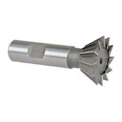 Made in USA - 1-3/8" Diam x 9/16" Width of Cut, 60° Included Angle, High Speed Steel Dovetail Cutter - 5/8" Shank Diam, 2-7/8" Overall Length, Weldon Flat, Uncoated - Exact Tool & Supply