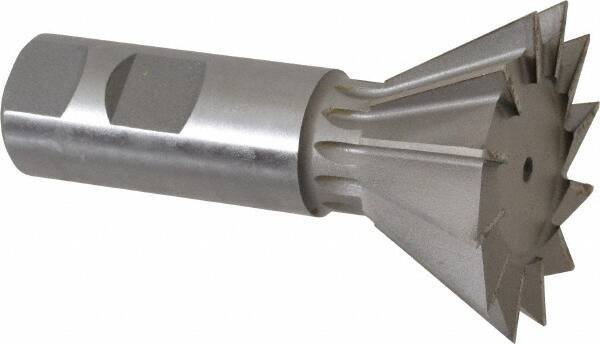 Made in USA - 2-1/4" Diam x 1-1/16" Width of Cut, 60° Included Angle, High Speed Steel Dovetail Cutter - 1" Shank Diam, 3-3/4" Overall Length, Weldon Flat, Uncoated - Exact Tool & Supply
