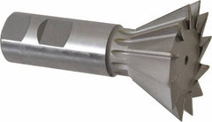 Made in USA - 2-1/4" Diam x 1-1/16" Width of Cut, 60° Included Angle, High Speed Steel Dovetail Cutter - 1" Shank Diam, 3-3/4" Overall Length, Weldon Flat, Uncoated - Exact Tool & Supply
