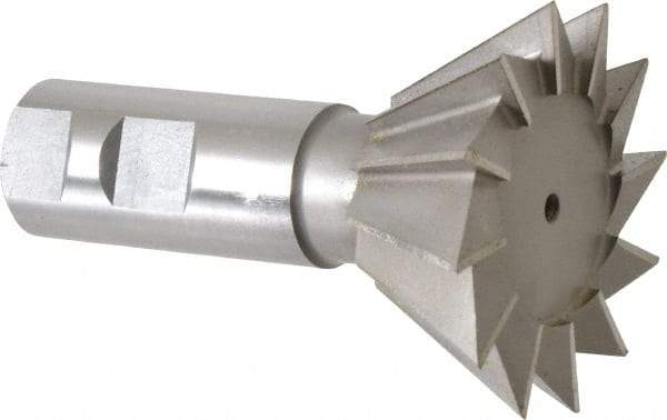 Made in USA - 2-1/2" Diam x 1-1/8" Width of Cut, 60° Included Angle, High Speed Steel Dovetail Cutter - 1" Shank Diam, 3-3/4" Overall Length, Weldon Flat, Uncoated - Exact Tool & Supply