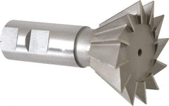 Made in USA - 2-1/2" Diam x 1-1/8" Width of Cut, 60° Included Angle, High Speed Steel Dovetail Cutter - 1" Shank Diam, 3-3/4" Overall Length, Weldon Flat, Uncoated - Exact Tool & Supply