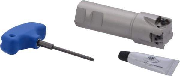 Iscar - 1-1/2" Cut Diam, 0.49" Max Depth of Cut, 1-1/4" Shank Diam, 4-1/2" OAL, Indexable Square Shoulder Helical End Mill - Weldon Shank, 90° Lead Angle, Through Coolant, Series Helitang - Exact Tool & Supply