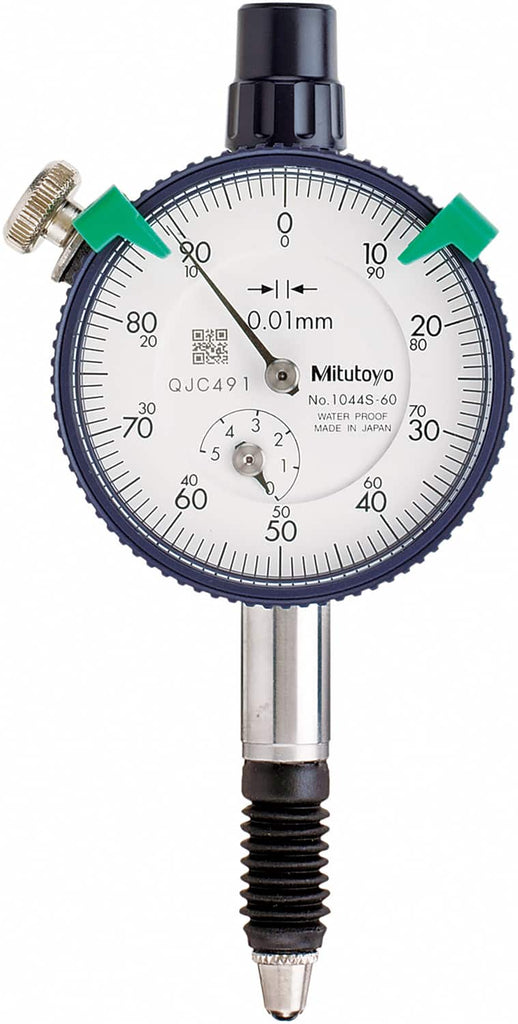 Mitutoyo - Dial Drop Indicators; Maximum Measurement (mm): 5.00 ; Dial Graduation (mm): 0.0100 ; Dial Reading: 0-100 ; Accuracy (mm): 0.013 ; Dial Color: White ; Calibrated: No - Exact Tool & Supply