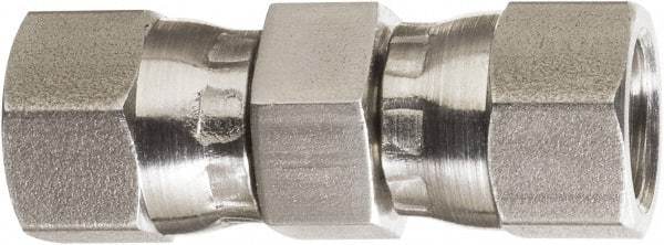 Made in USA - 5/8" Tube OD, 37° Stainless Steel Flared Tube Swivel Nut Union - 7/8-14 Female Flare x Female Flare Ends - Exact Tool & Supply