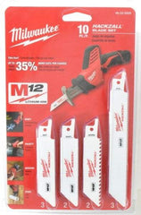 Milwaukee Tool - 10 Piece, 4" Long x 0.035" Thick, Bi-Metal Reciprocating Saw Blade Set - Straight Profile, 6 to 24 Teeth per Inch - Exact Tool & Supply