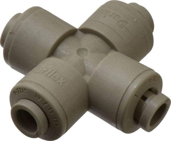 Parker - 1/4" Outside Diam, Acetal Push-to-Connect Tube Cross - 300 Max psi, Tan - Exact Tool & Supply